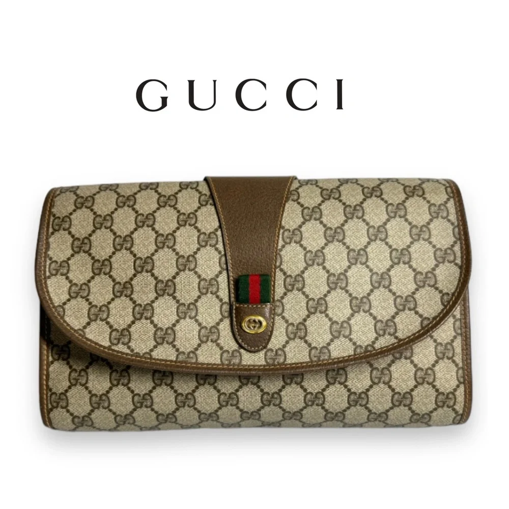 🔴SOLD🔴Gucci Large Ophidia Sherry Line Supreme GG Monogram Clutch - Picture 1 of 15